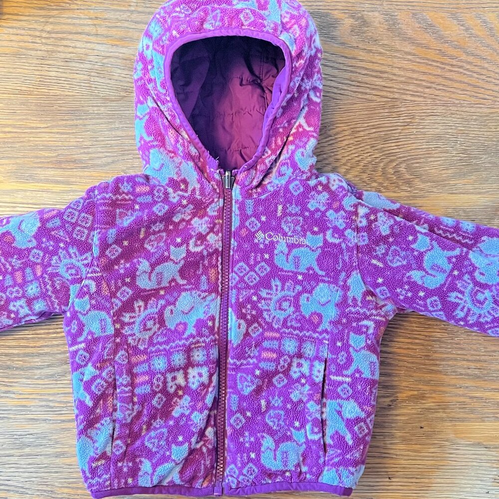 Columbia Reversible Hooded Jacket – Purple Puffer & Fleece – 2T - Picture 2 of 6